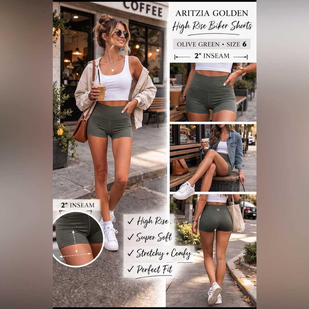 Aritzia Golden Biker Shorts Size 6 Olive Green High Rise
